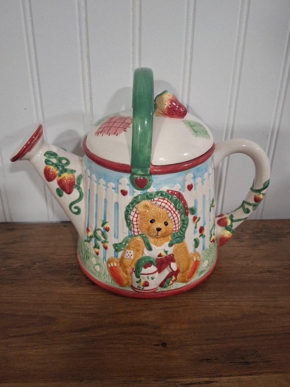 Rare Vintage 1995 Cherished Teddies Strawberry Lane Teapot Watering Can Cottage